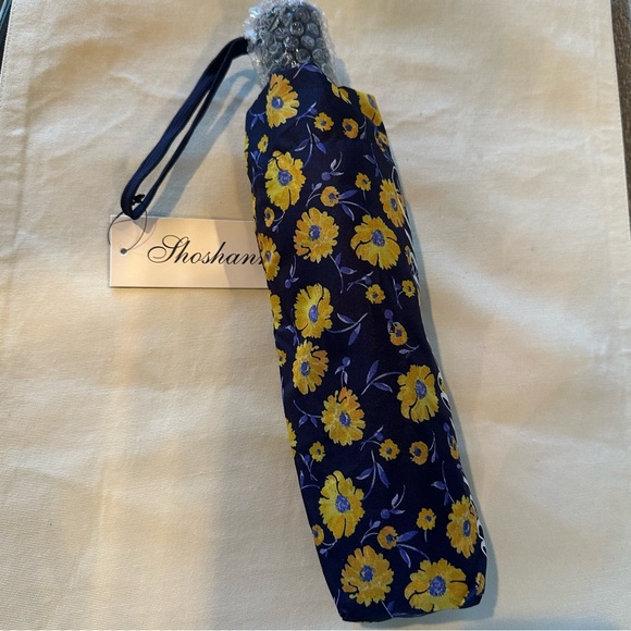 Shoshanna Navy Blue Floral Ruffle Compact Umbrella - Picture 4 of 9